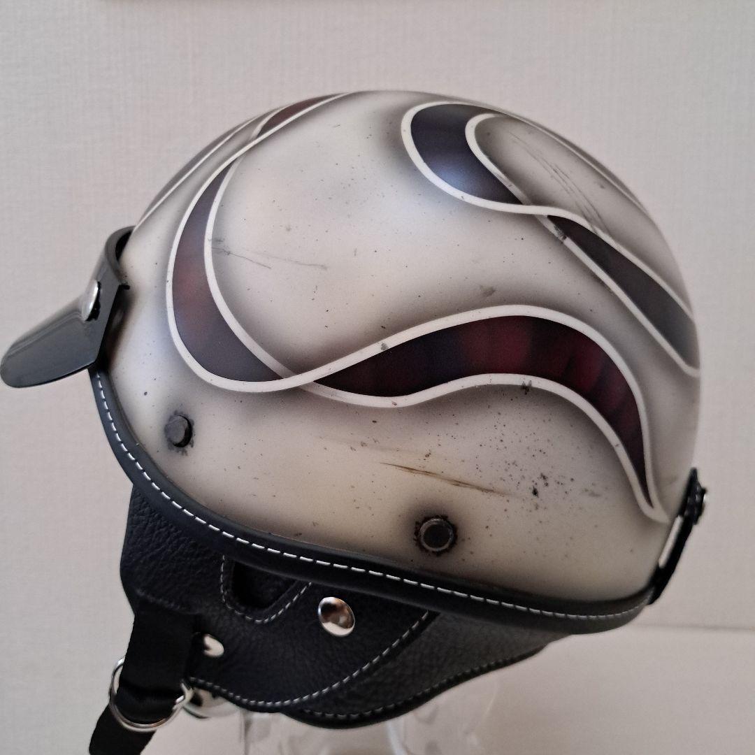 ショーティヘルメット　ポリヘル レッドブラウンリボン塗装エイジング