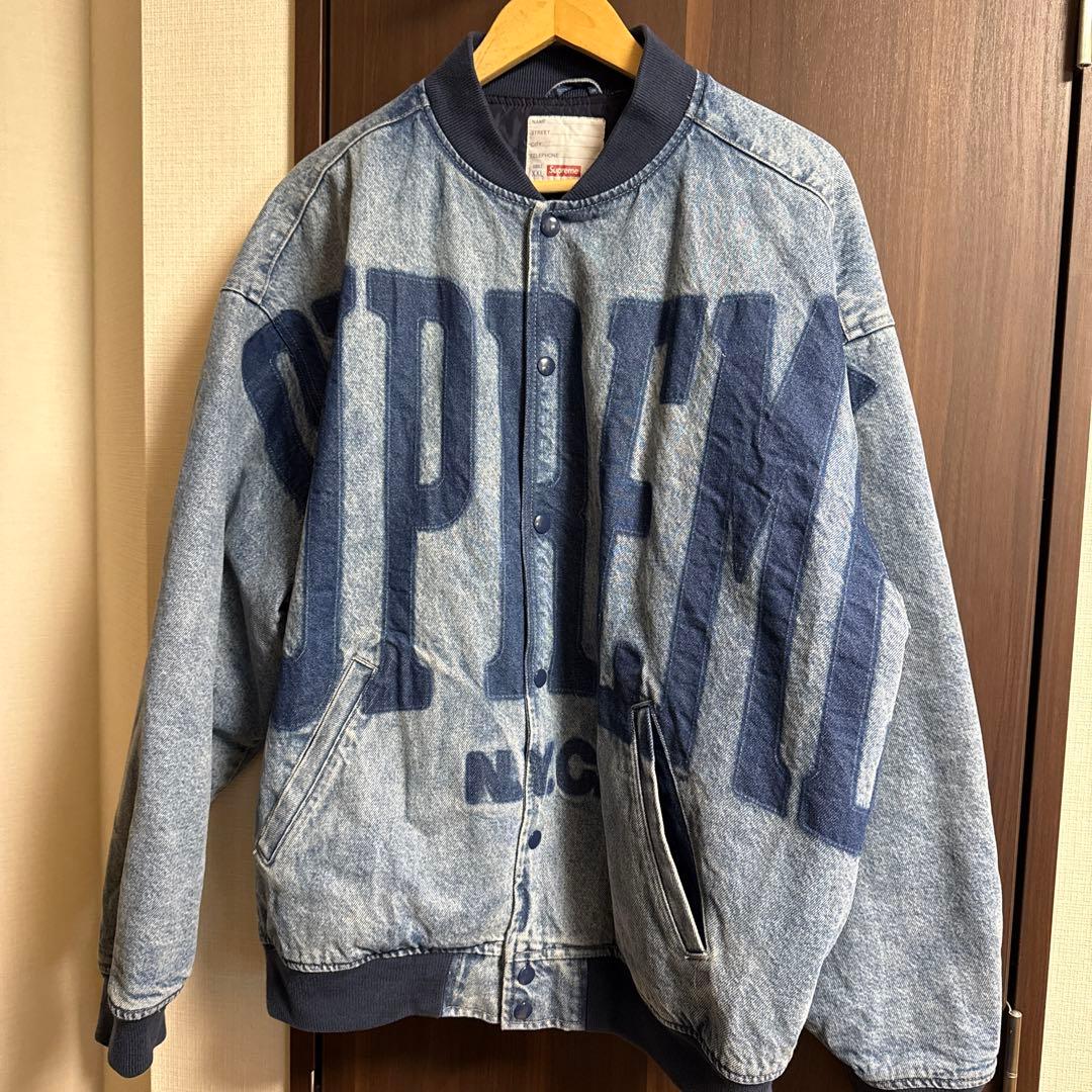 古着美品)XXL Supreme denim varsity jacket