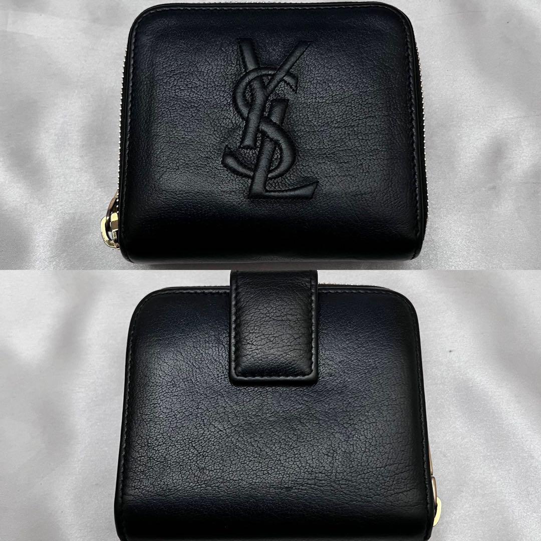 ◇箱付き極美品◇イヴサンローラン　カサンドラ刺繍　二つ折り財布　ブラック