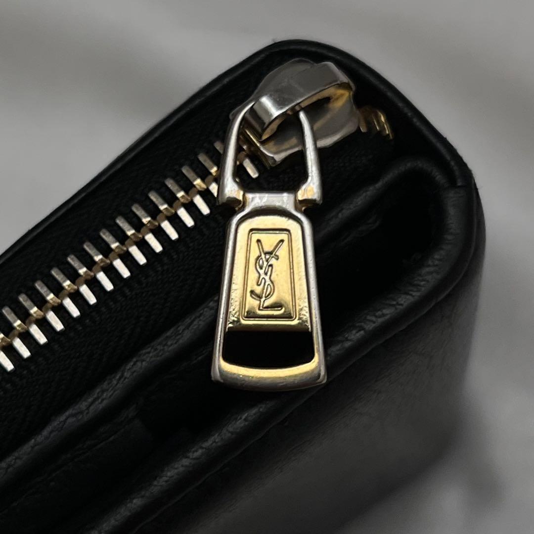 ◇箱付き極美品◇イヴサンローラン　カサンドラ刺繍　二つ折り財布　ブラック