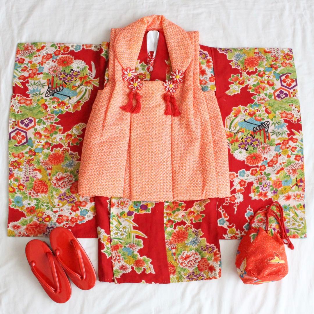 七五三 3歳 女の子 子供 アンティーク 着物 被布 セット