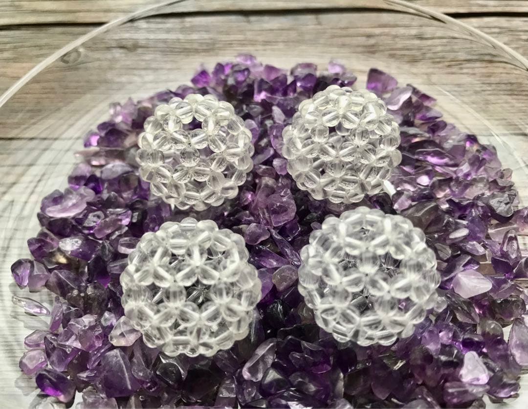 フラーレンクリエーター作　水晶7A 3ミリ玉使用　4個セット　結界浄化に