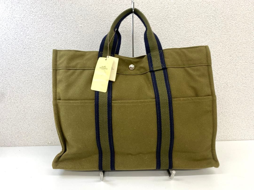【未使用】HERMES エルメス キャンバストートバッグ カーキ