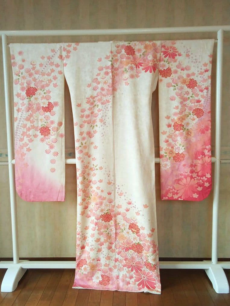 5157 振袖帯2点セット　正絹 白 オレンジ　成人式結婚式卒業式