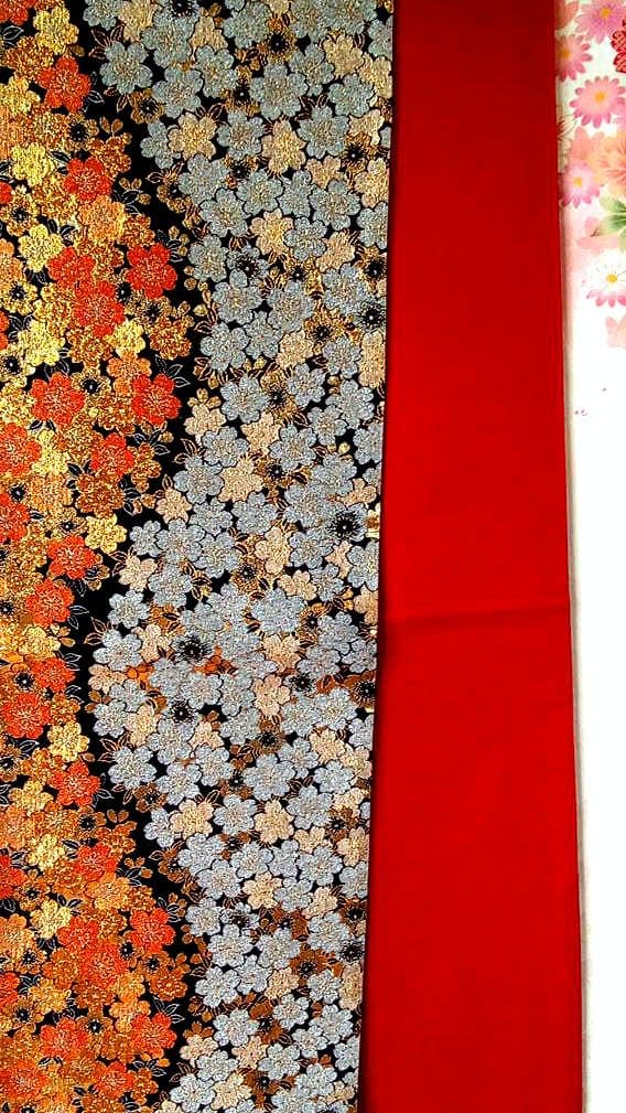 5157 振袖帯2点セット　正絹 白 オレンジ　成人式結婚式卒業式