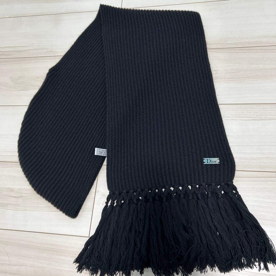DIOR ディオール カシミヤ 100% マフラー フード 黒
