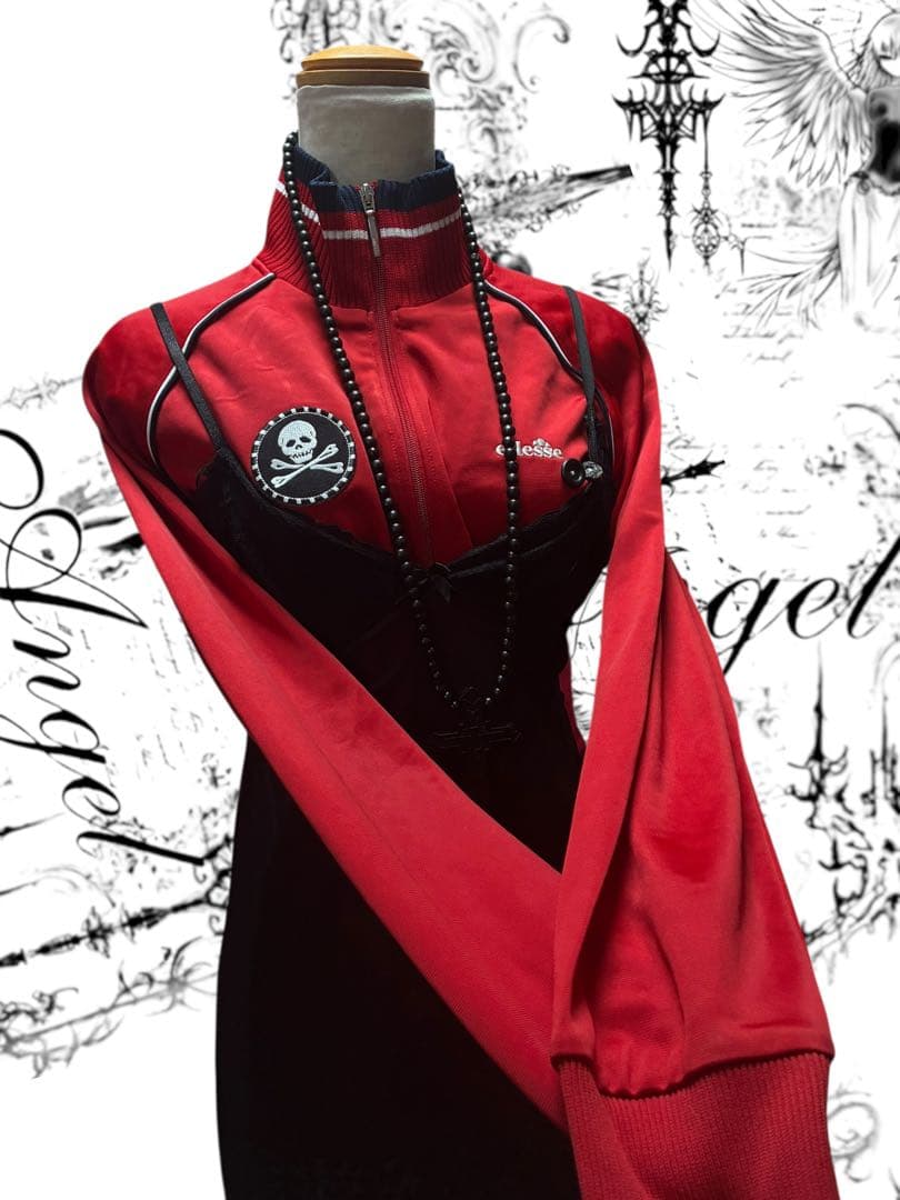 00s archive 髑髏スカル刺繍トラックジャケット　y2kグランジロック