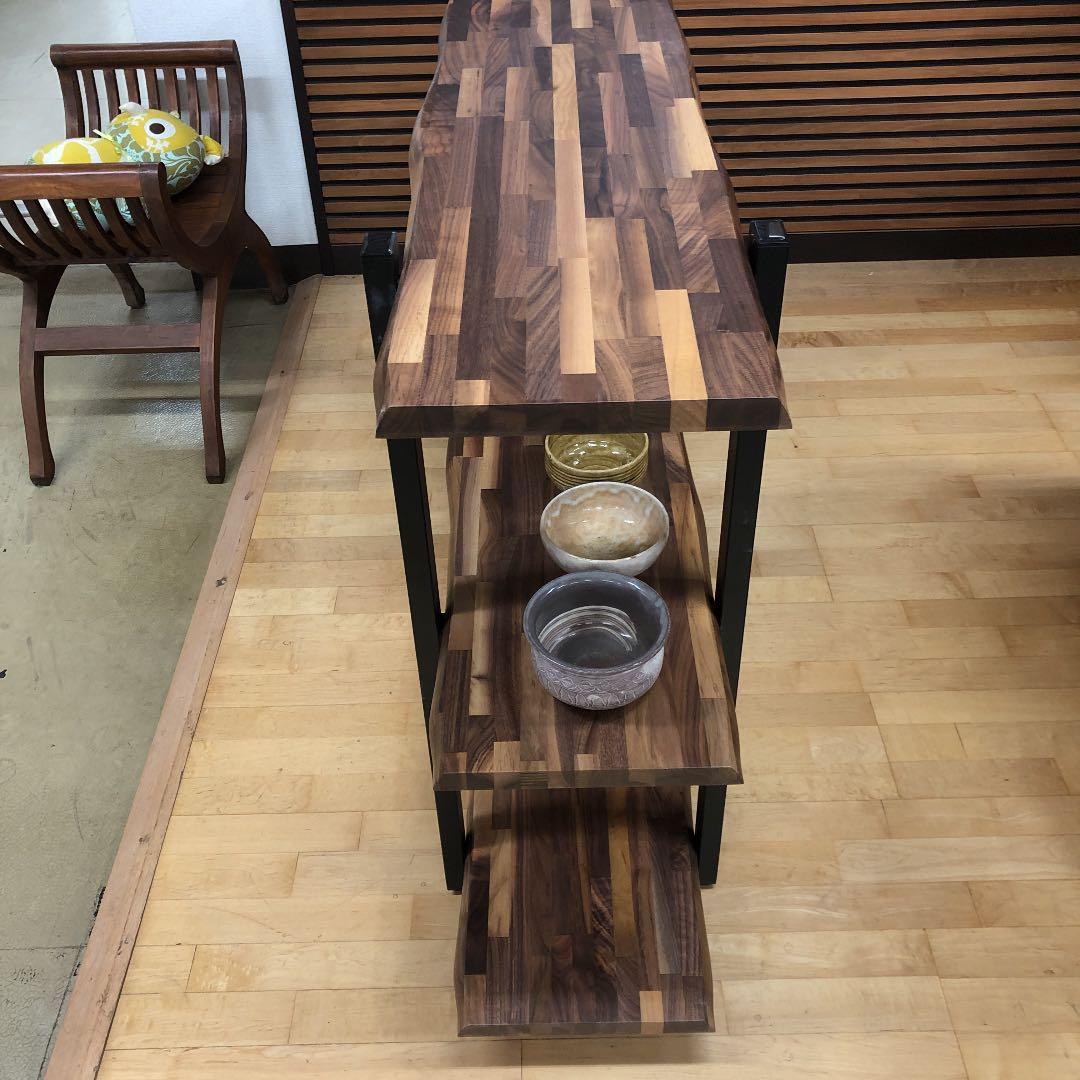 銘木ブラックウォルナット3段棚　丸太耳付き風