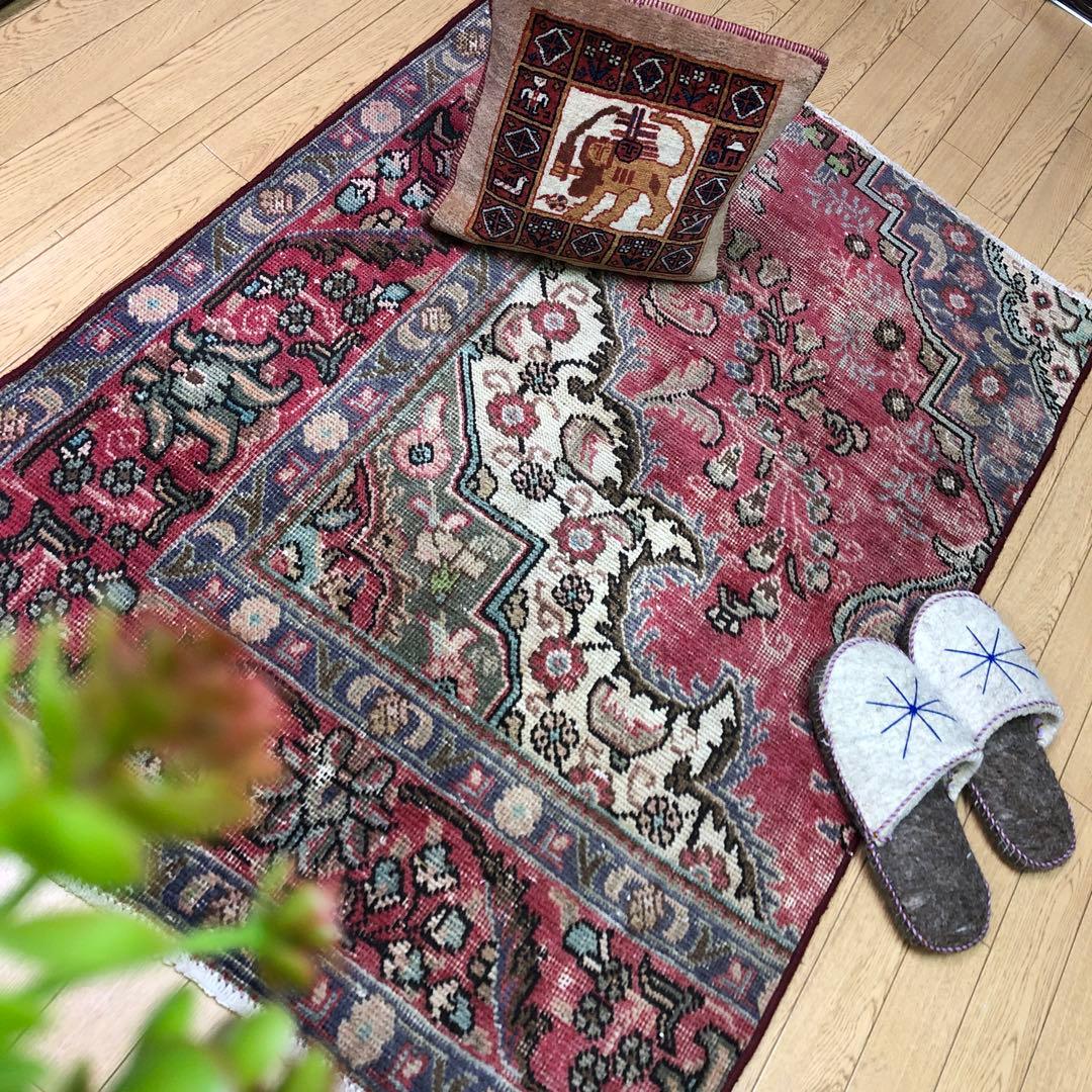 SALEペルシャ絨毯 ペルシャヴィンテージラグ 140x95 手織り オールド