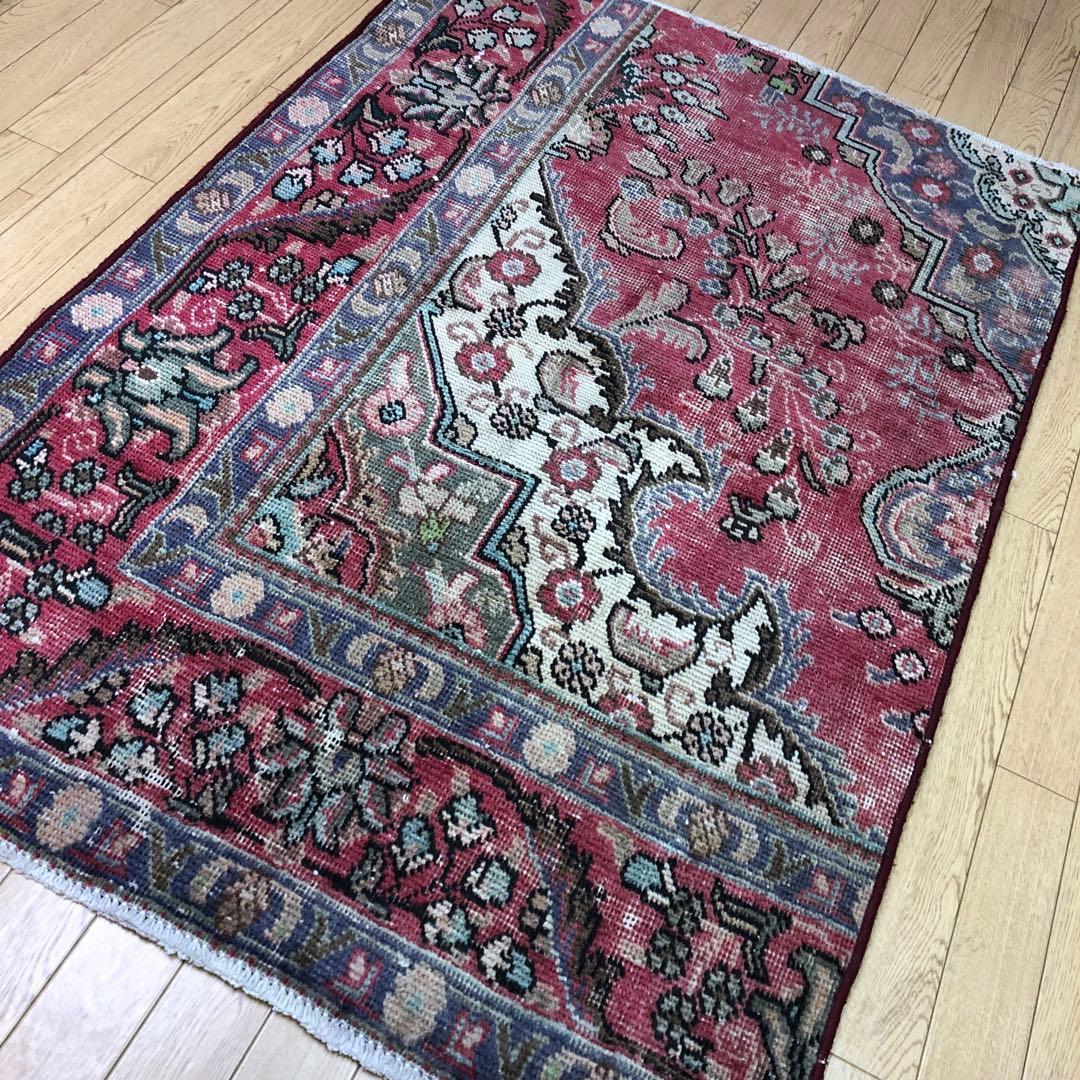 SALEペルシャ絨毯 ペルシャヴィンテージラグ 140x95 手織り オールド
