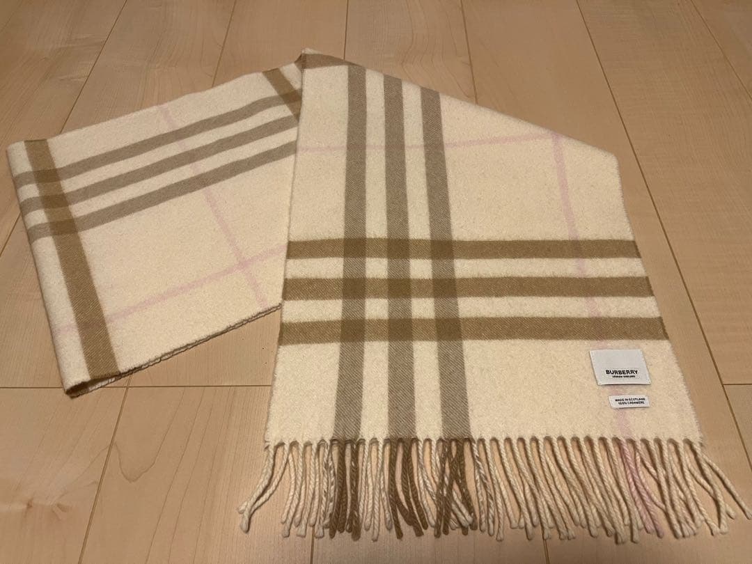 BURBERRY　バーバリー　マフラー　カシミア100％　美品　ホワイト系