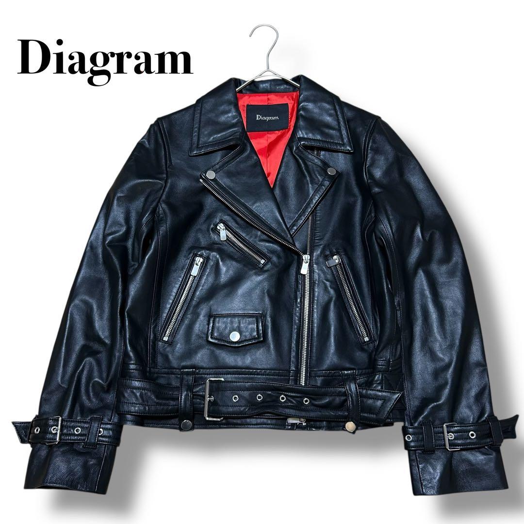 美品 Diagram ダイアグラム ダブルライダースジャケット ラムレザー 羊革
