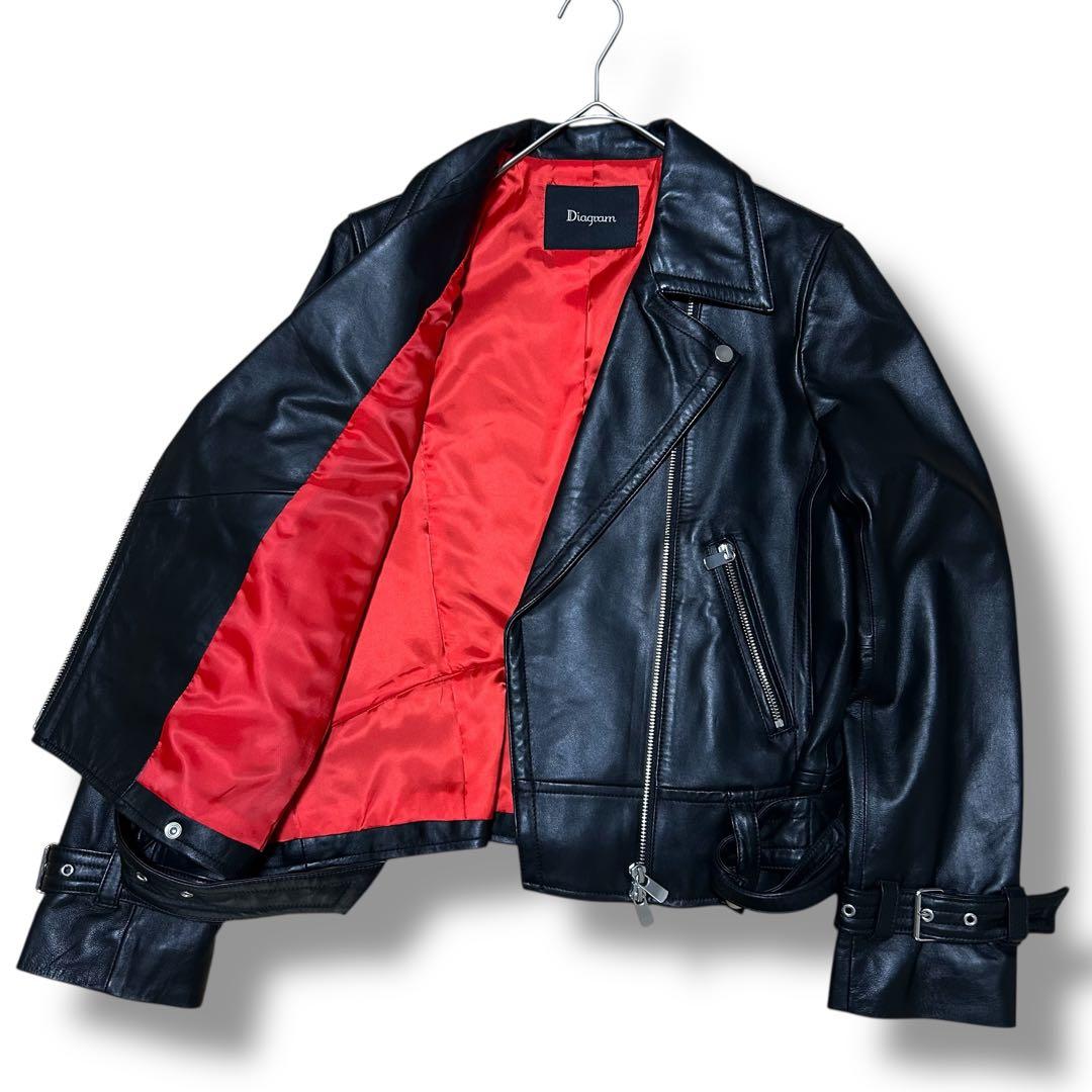 美品 Diagram ダイアグラム ダブルライダースジャケット ラムレザー 羊革