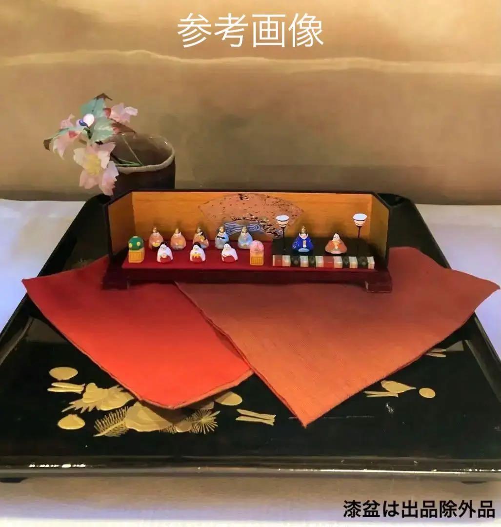 ひな祭り　希少　豆雛　紬の敷物　花入