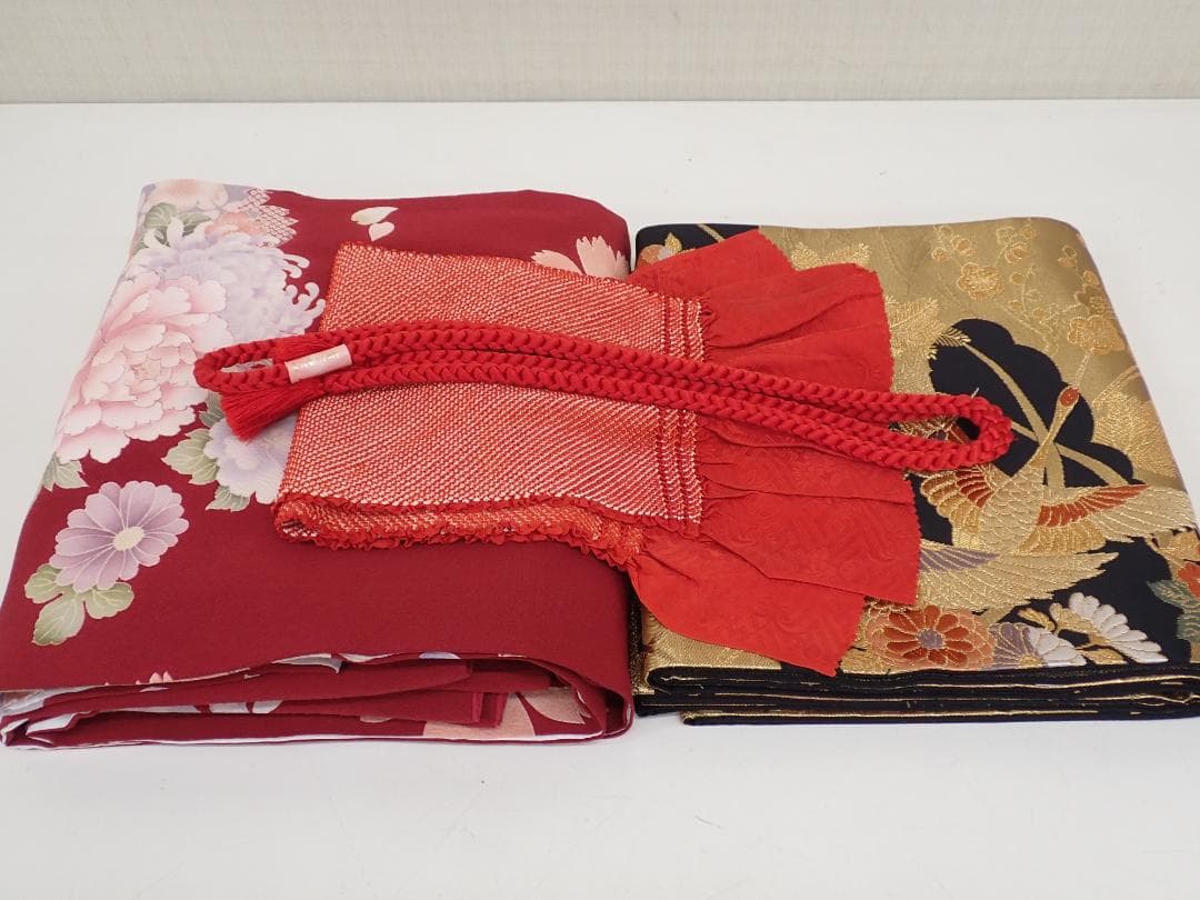 秀品 やまと謹製 正絹 振袖 袋帯 帯地 帯揚げ 全4点セット 身丈156cm