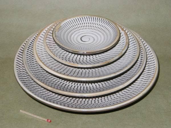 小鹿田焼「丸皿（飛び鉋）３寸～７寸」５枚組【 送料確認用出品 】