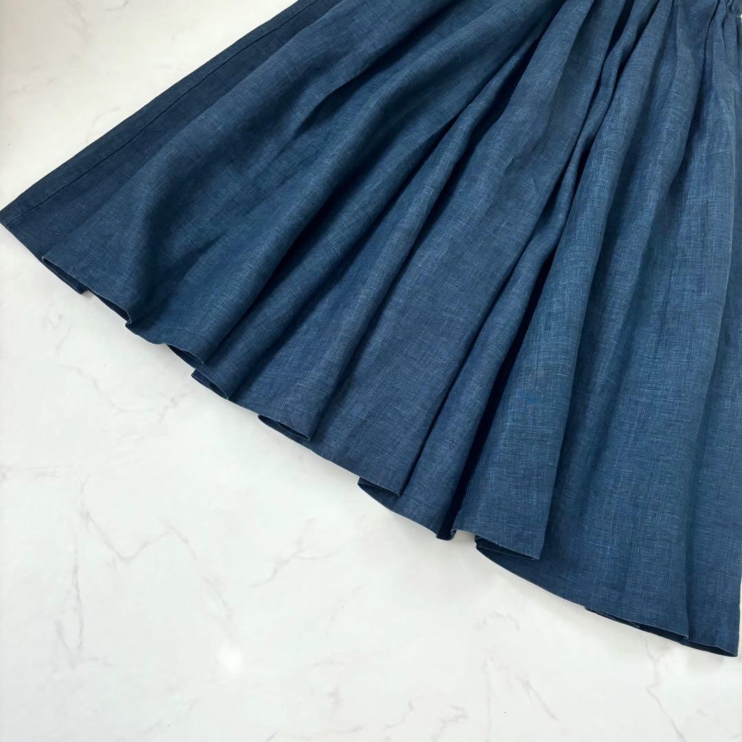 【極美品】ババグーリ リネン タック ロング フレアスカート ネイビー