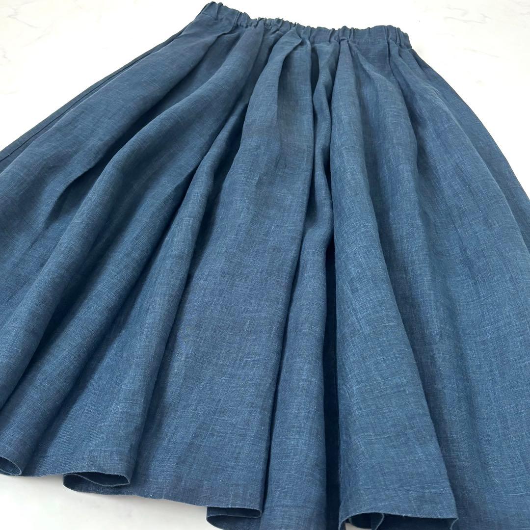【極美品】ババグーリ リネン タック ロング フレアスカート ネイビー