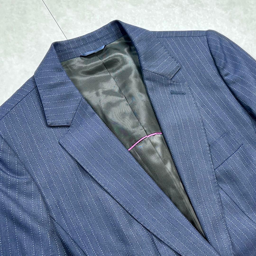 美品 HILTON super110's ストライプスーツ 13.15号 紺