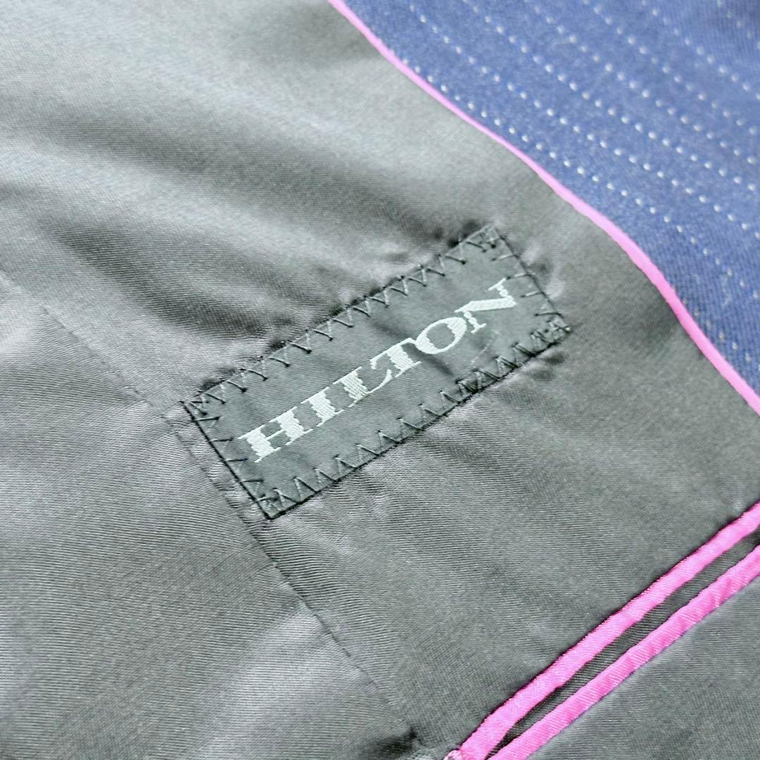 美品 HILTON super110's ストライプスーツ 13.15号 紺