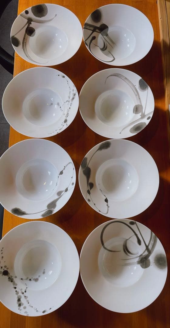 有田焼 やま平窯 書花コラボ リム鉢 18.5cm 8枚セット 美品 食器