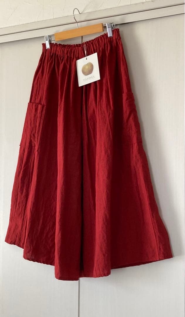 ヤンマ産業　リネンキュロットパンツ　プラス10㎝丈　レッド