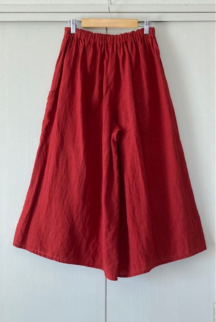ヤンマ産業　リネンキュロットパンツ　プラス10㎝丈　レッド
