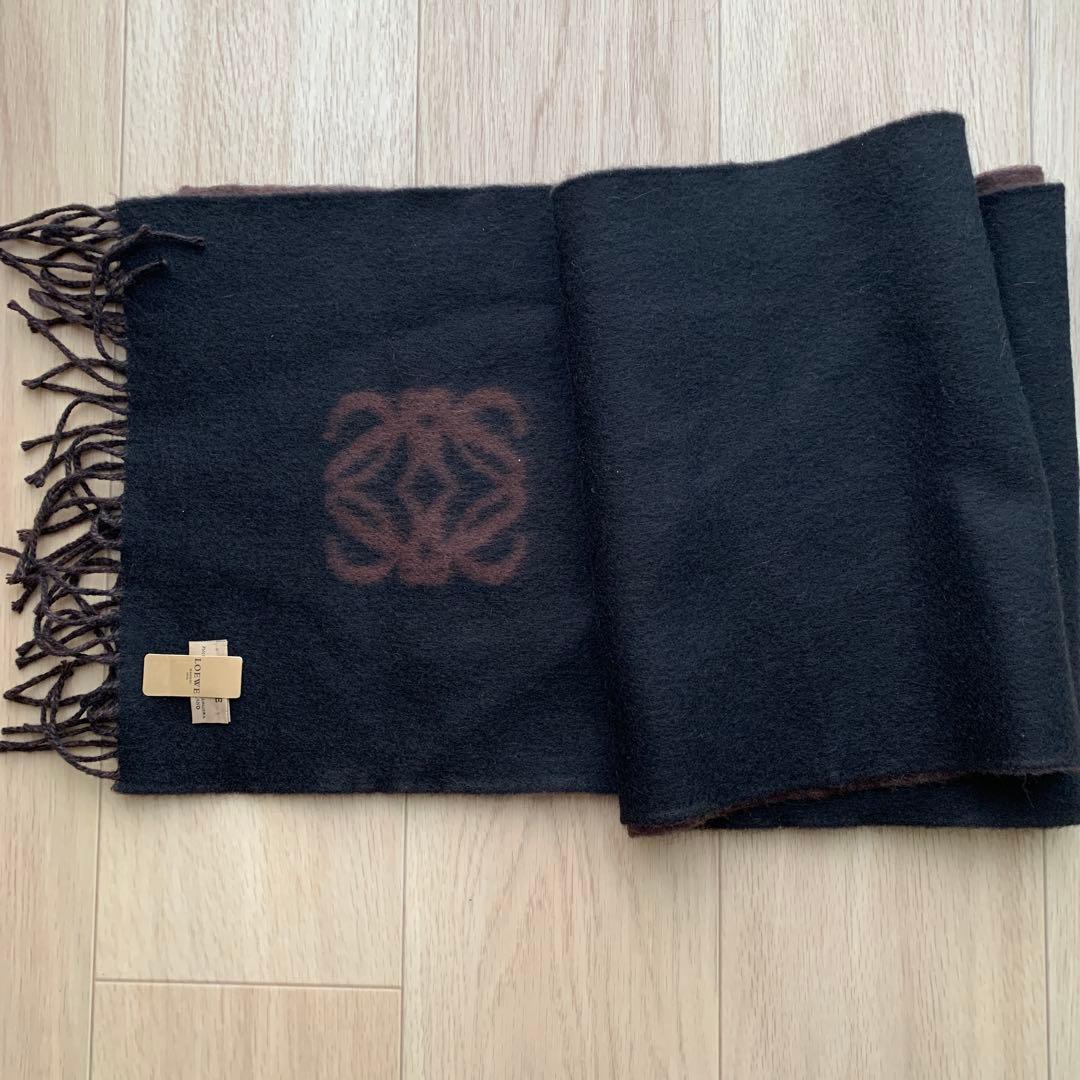 LOEWE アンゴラウール マフラー バイカラー　フリンジ付き