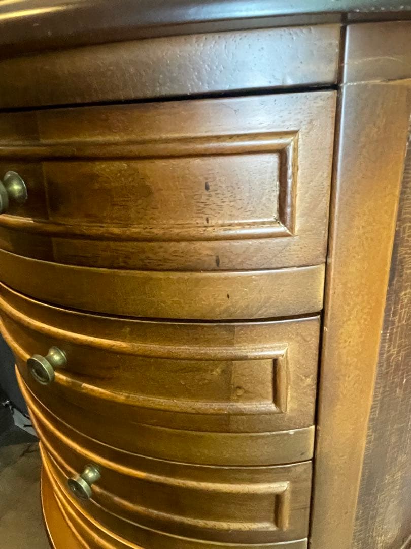 アンティーク調　木製半円形キャビネット ４段引き出し　３本猫足