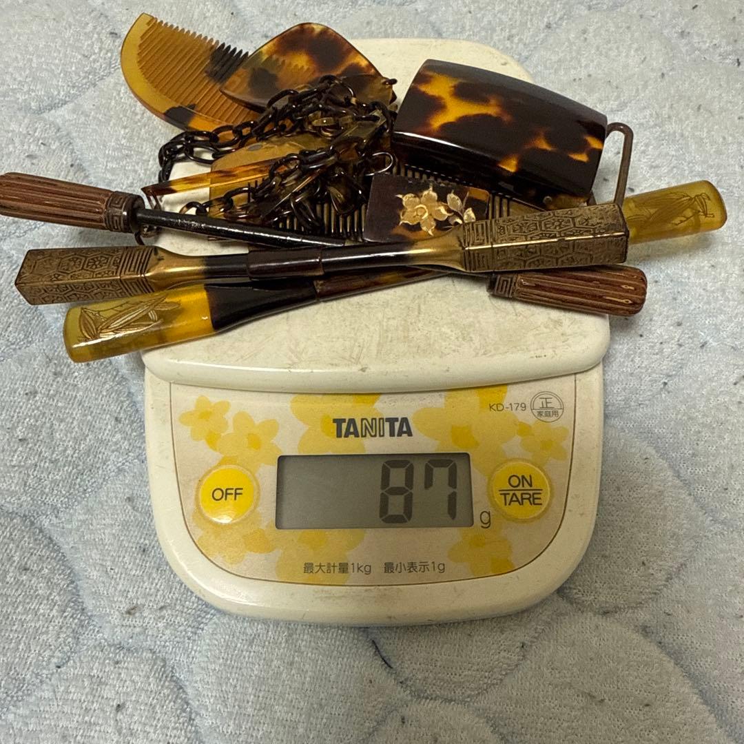 時代物　鼈甲三段箱　簪まとめ