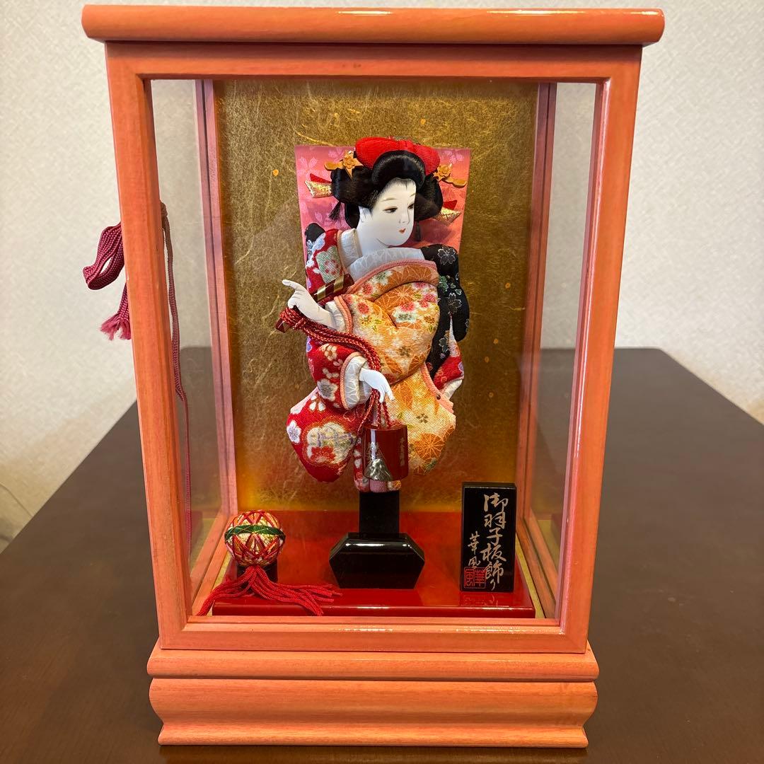 伝統的 ケース入り 羽子板飾り 押絵 華風 正月飾り ガラスケース付き