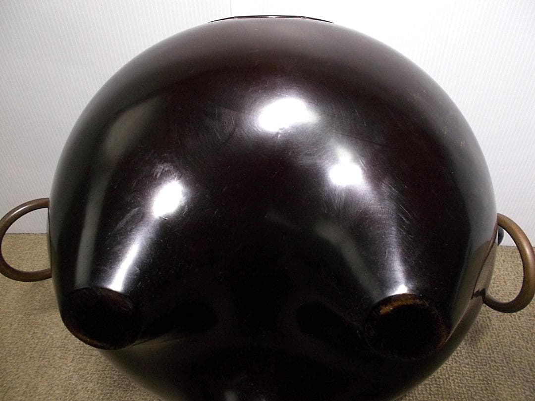 人間国宝高橋敬典作 唐銅霰鬼面風炉 銀摘み? アラレ茶釜未使用 釜環 送料込み