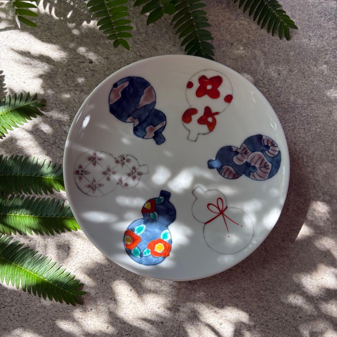六瓢箪皿　５枚　有田焼　徳七窯　ひょうたん　丸皿　取り皿　銘々皿　和食器　手描き