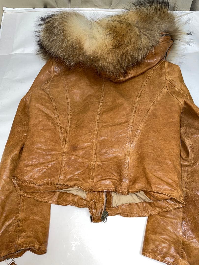 セール！goaゴア ラクーンファー付羊革レザージャケット中古キャメル