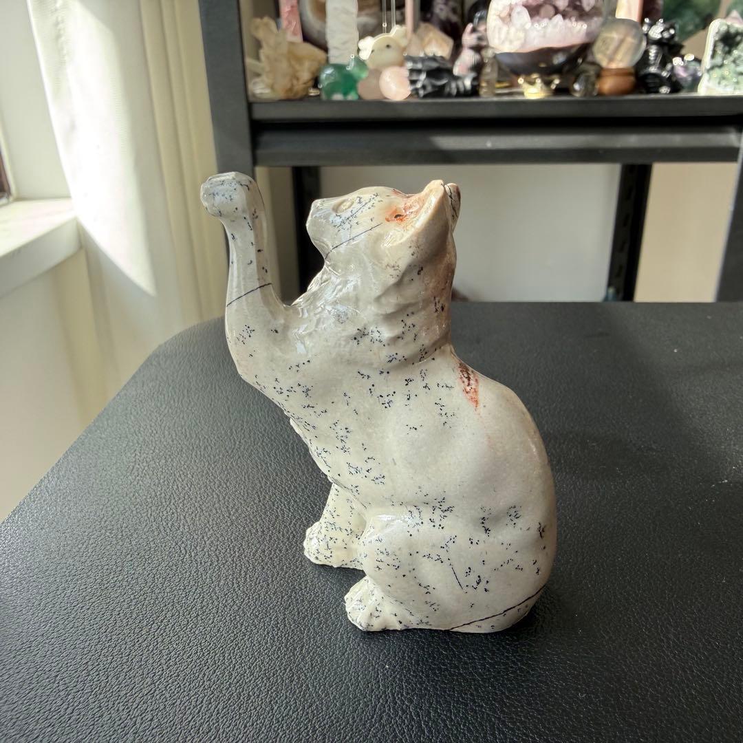 【かい】天然石瑪瑙の猫ちゃん　置物　彫物NO.020912