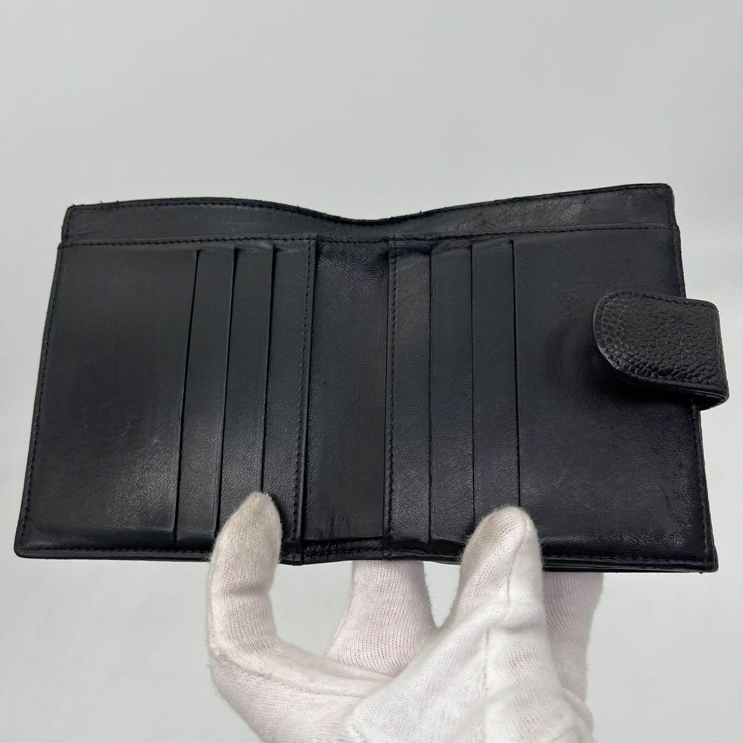 CHANEL 二つ折り財布 ココマーク キャビアスキン Wホック カード、箱付き