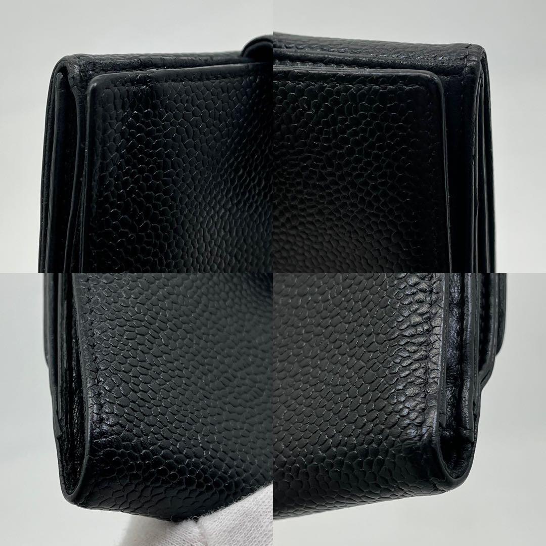 CHANEL 二つ折り財布 ココマーク キャビアスキン Wホック カード、箱付き