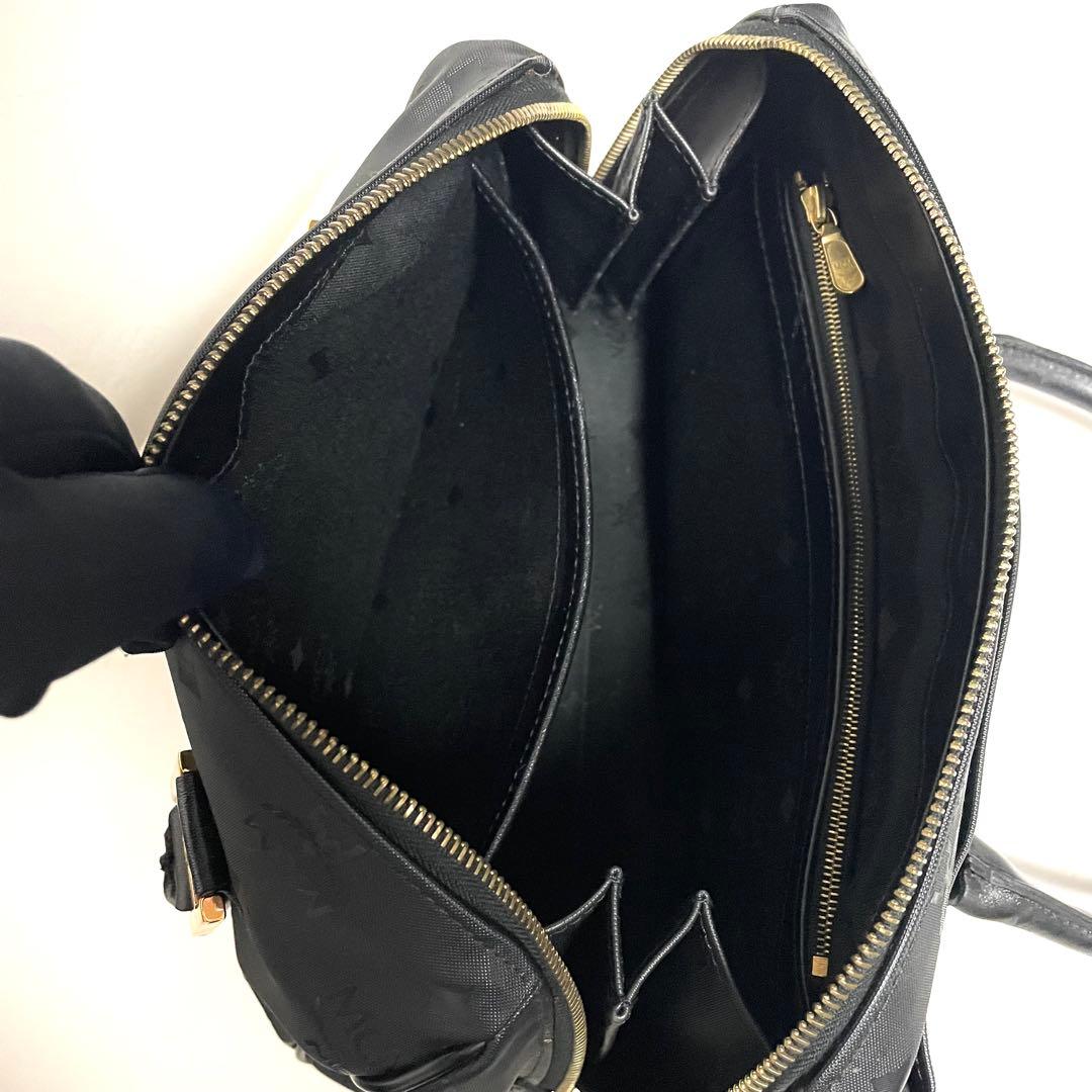 ✨極美品✨MCM エムシーエム PVC×レザー ミニボストンバッグ 斜め掛け 黒