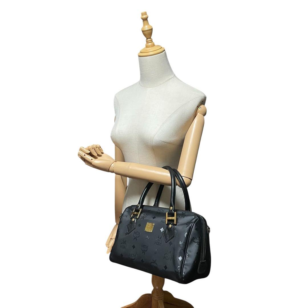 ✨極美品✨MCM エムシーエム PVC×レザー ミニボストンバッグ 斜め掛け 黒