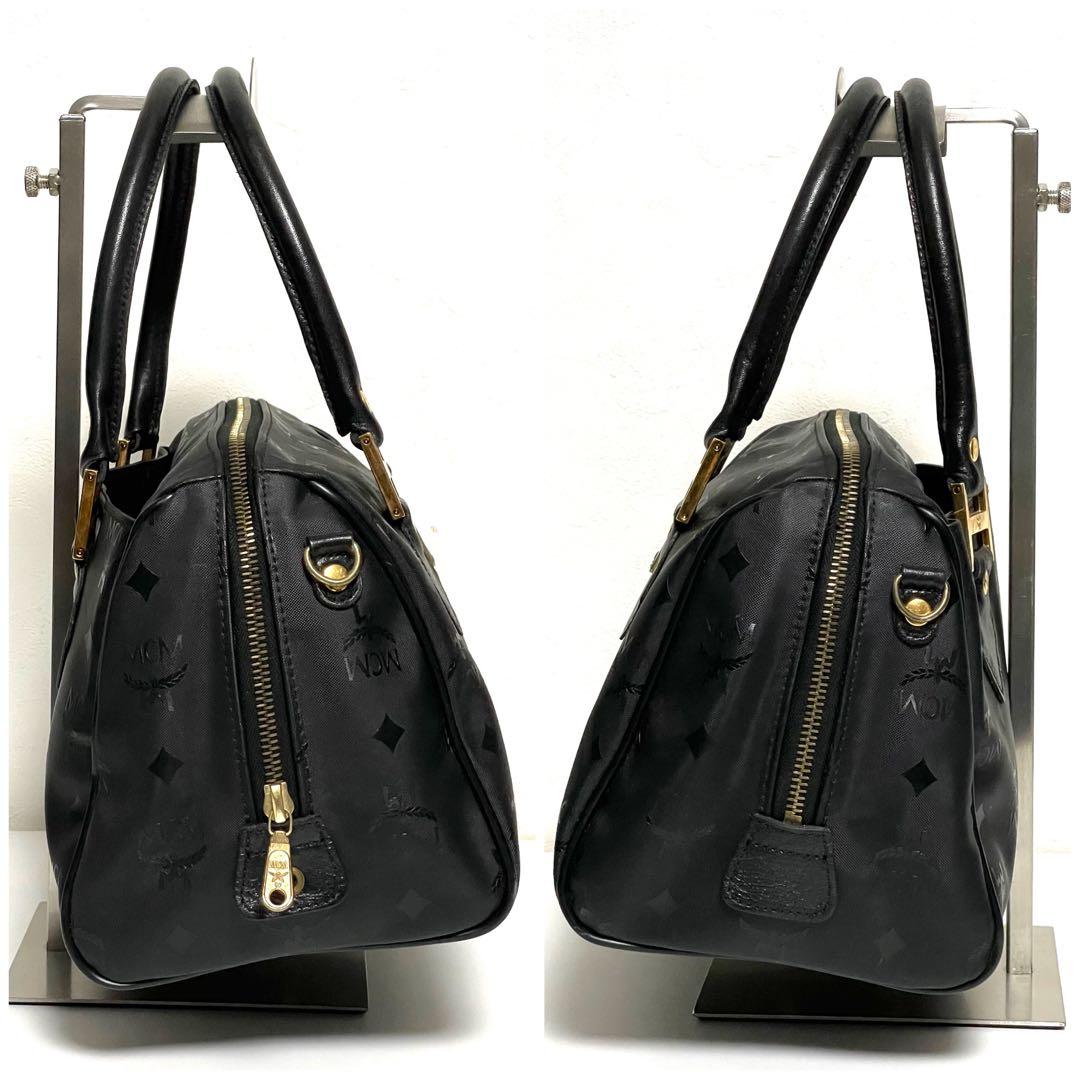 ✨極美品✨MCM エムシーエム PVC×レザー ミニボストンバッグ 斜め掛け 黒