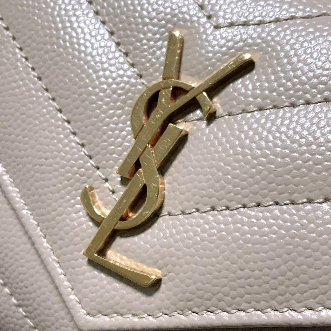 ♡付属品完備♡イヴサンローラン 三つ折り財布 YSL キャビアスキン ベージュ