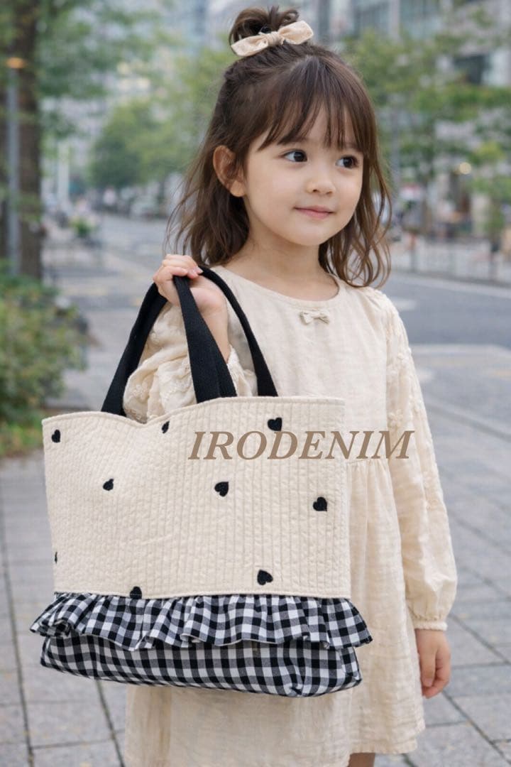 マキブんブんギンガムチェックフリル　ヌビハート生地　レッスンバックセット
