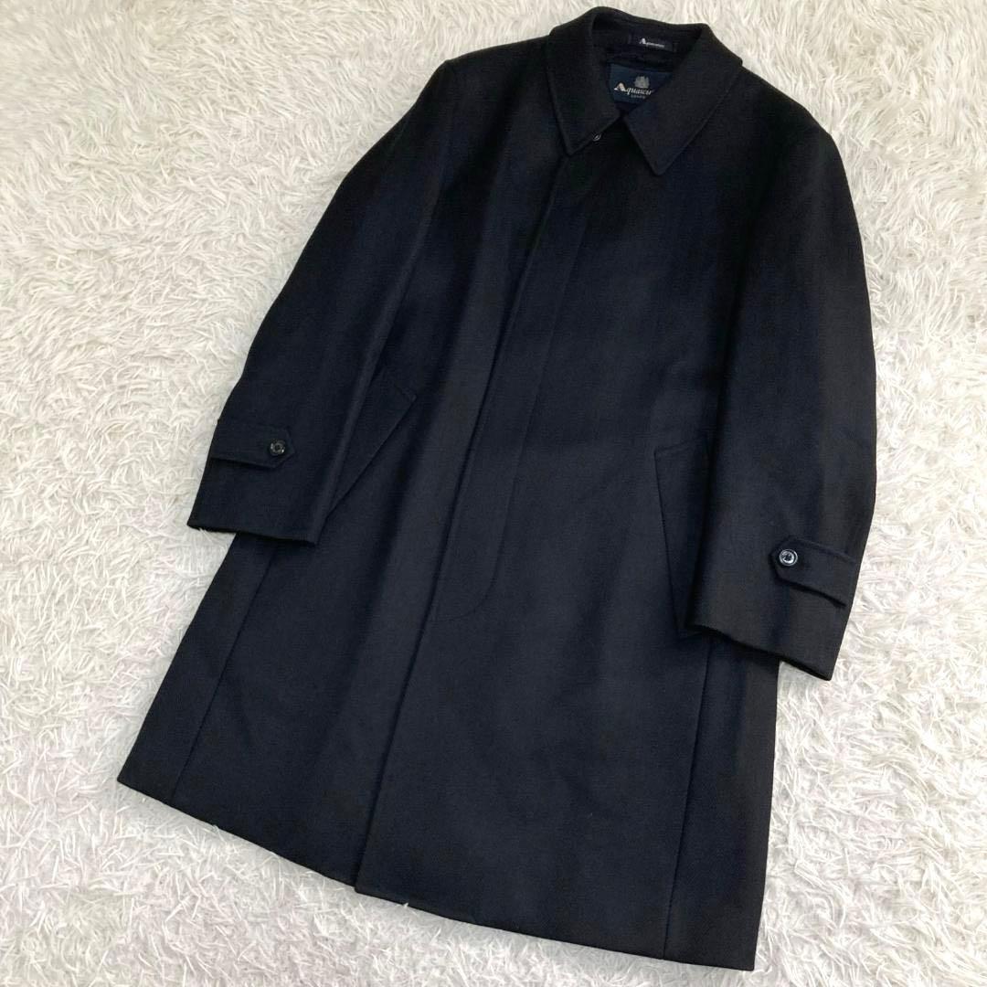 美品✨アクアスキュータム ヘリンボーン ウール ステンカラーコート ロングコート