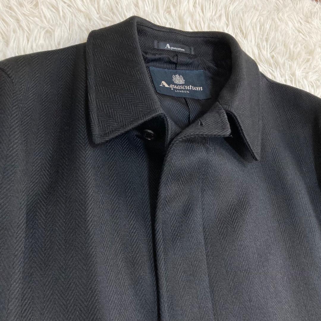 美品✨アクアスキュータム ヘリンボーン ウール ステンカラーコート ロングコート