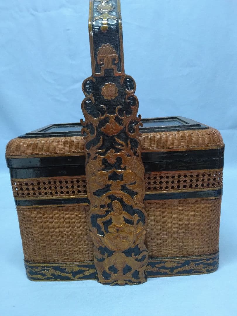 提藍（ていらん）　竹製茶箱　茶道具　煎茶 　金泥装飾　１段