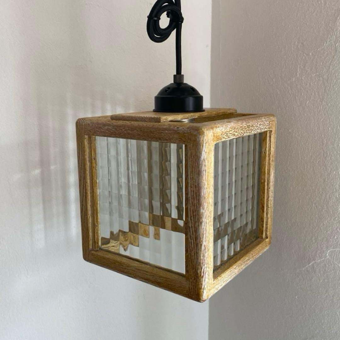 HOM houzeクロスペン　無垢材×チェッカーガラススクエアペンダントライト