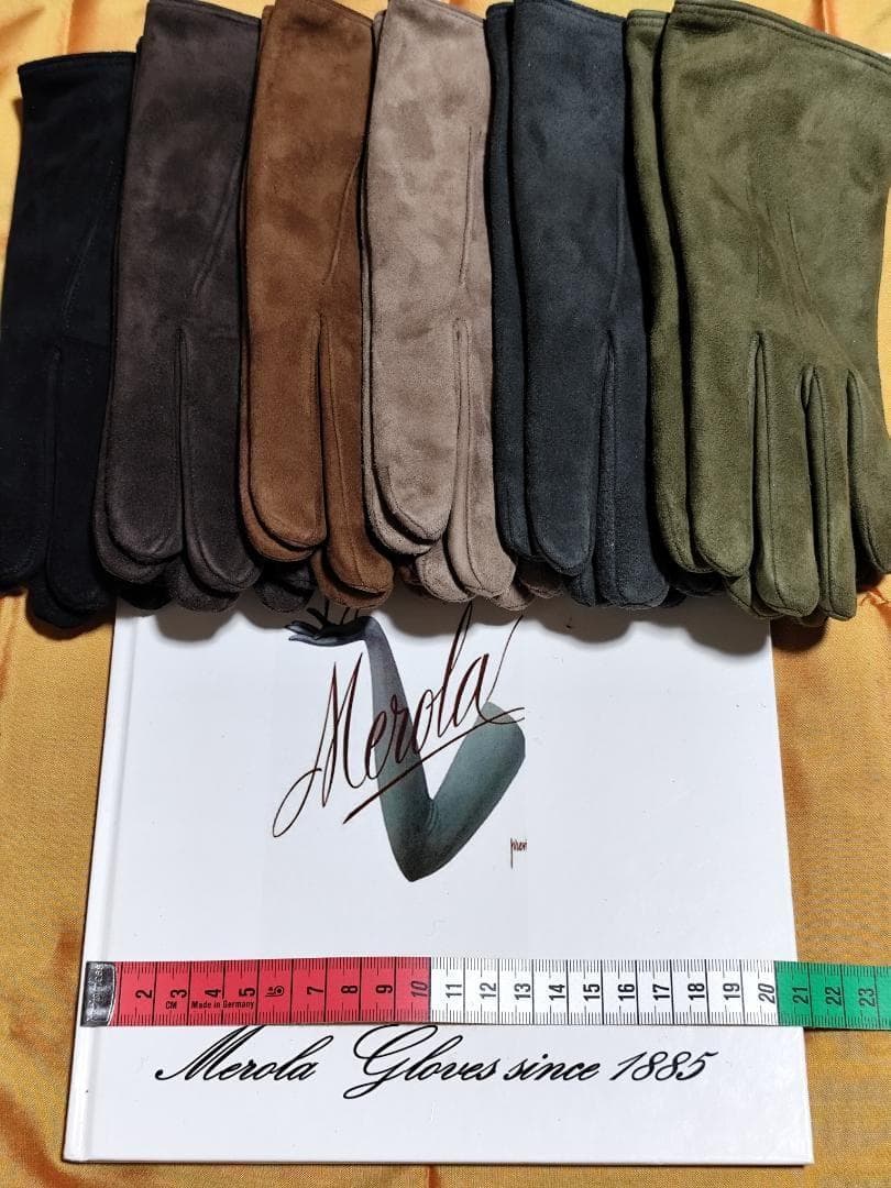 今季 メローラ スエード緑色 カシミア黒 グローブ 革手袋 MEROLA
