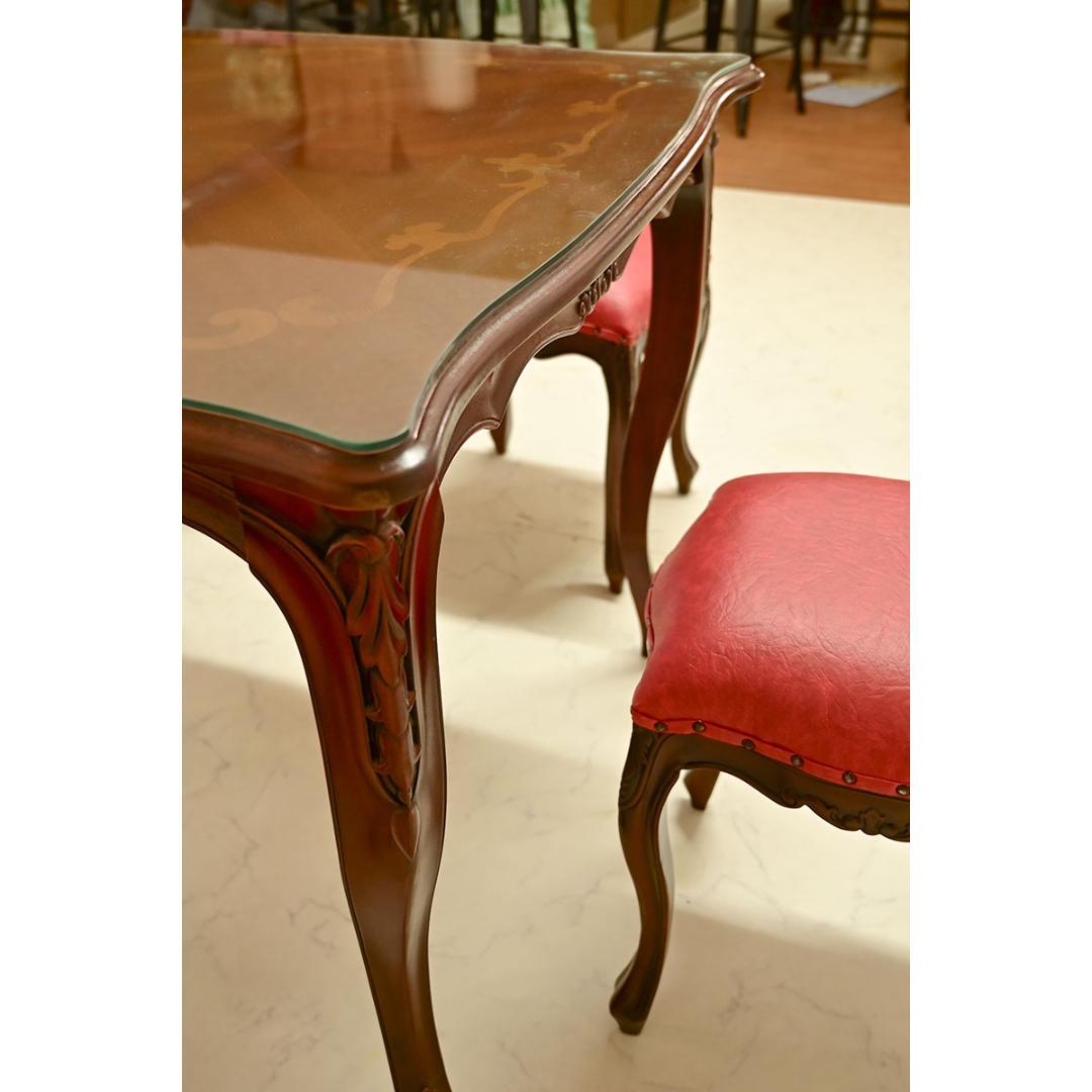 新品　マホガニー テーブル 食卓机 四角 花柄　135cm 保護カバーサービス中