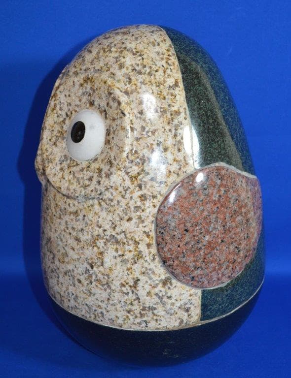 【新品】5石種 組石・黄色の卵型ふくろう 　高さ30cm