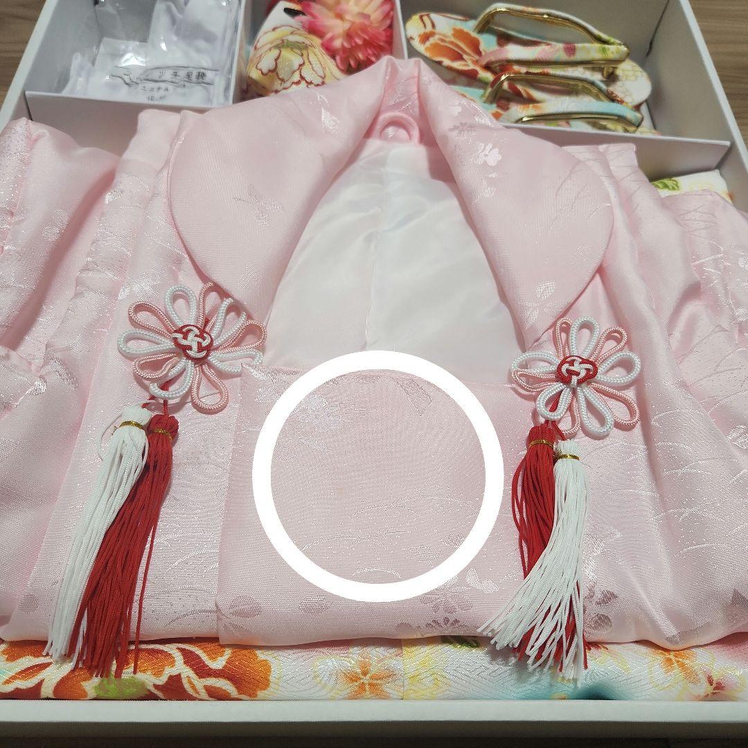 七五三　三歳　双子セット　ピンク花柄着物セット